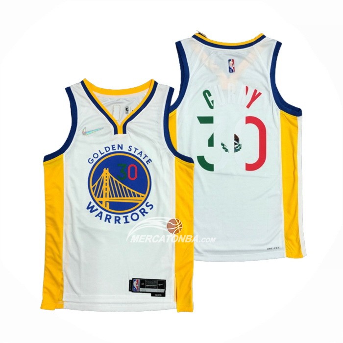 Maglia Golden State Warriors Stephen Curry NO 30 2022 Slam Dunk Special Messico Edition Bianco